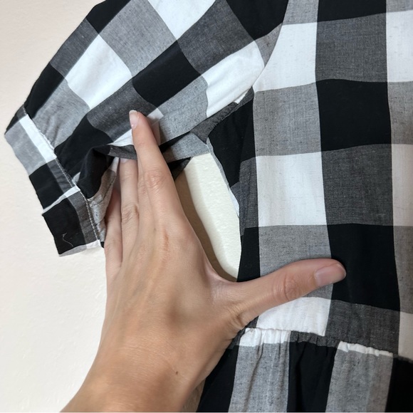NO OFFERS ROOLEE black / white Buffalo check plaid short sleeve babydoll dress S - Picture 5 of 11